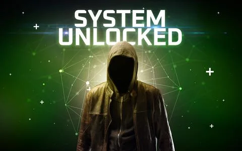 Mysterious hacker, online attack concept Stock Photos
