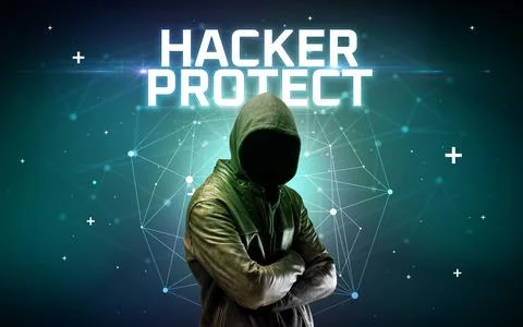 Mysterious hacker, online attack concept Stock Photos