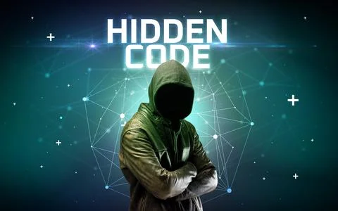 Mysterious hacker, online attack concept Stockfoto's