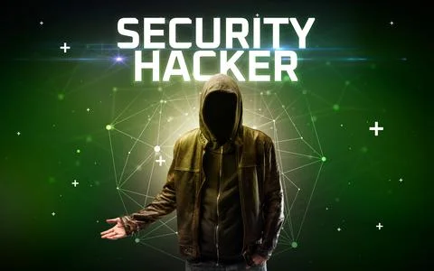Mysterious hacker, online attack concept 库存照片
