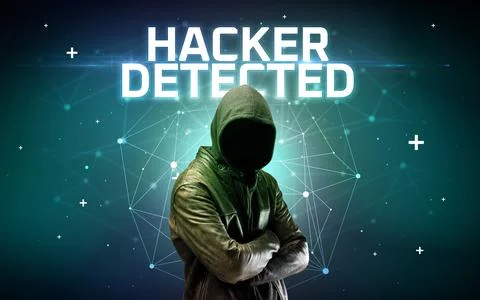 Mysterious hacker, online attack concept Stockfoto's
