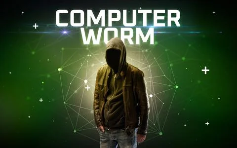 Mysterious hacker, online attack concept Stockfoto's