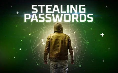 Mysterious hacker, online attack concept 库存照片
