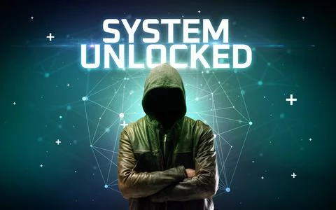 Mysterious hacker, online attack concept Stock Photos