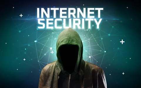 Mysterious hacker, online attack concept 库存照片