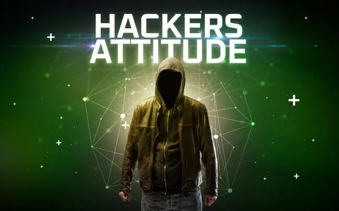 Mysterious hacker, online attack concept 库存照片