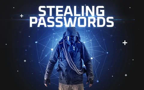 Mysterious hacker, online attack concept 库存照片