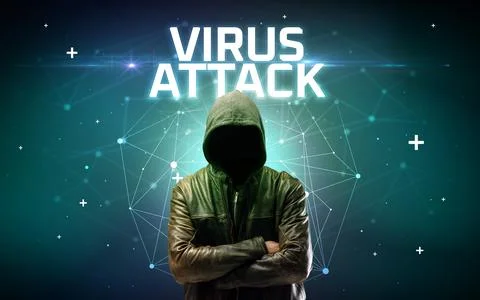 Mysterious hacker, online attack concept Stock Photos