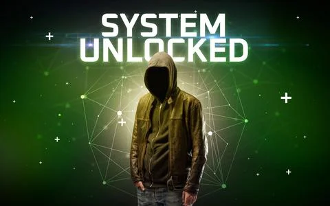 Mysterious hacker, online attack concept Stock Photos