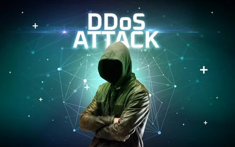 Mysterious hacker, online attack concept 库存照片