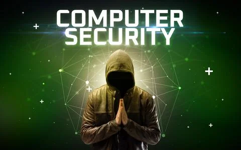 Mysterious hacker, online attack concept 库存照片