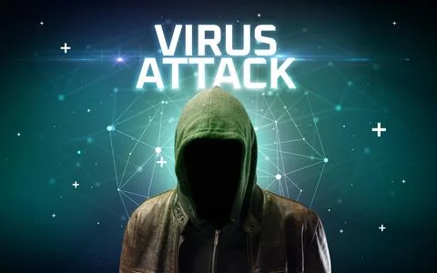 Mysterious hacker, online attack concept Stockfoto's