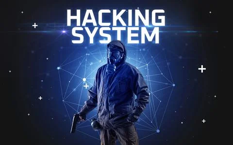 Mysterious hacker, online attack concept Foto stock