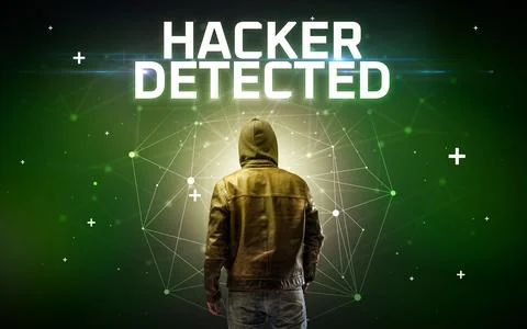 Mysterious hacker, online attack concept Stock Photos