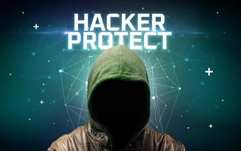 Mysterious hacker, online attack concept Stock Photos