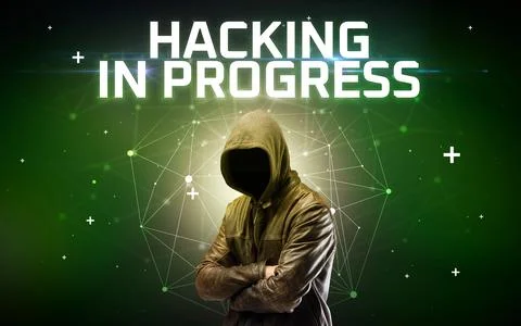 Mysterious hacker, online attack concept Stock Photos