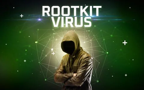 Mysterious hacker, online attack concept 库存照片