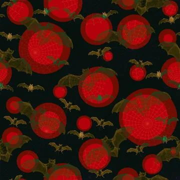 A mysterious Halloween seamless pattern with flying bats and scary red lights Stock Illustration