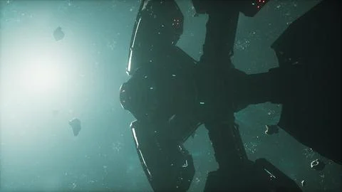 Mysterious intergalactic ship explores the depths of space Stock Illustration