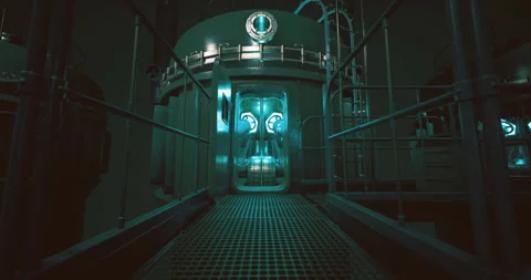 Mysterious interior of a futuristic facility with glowing elements Stock Footage 320101913