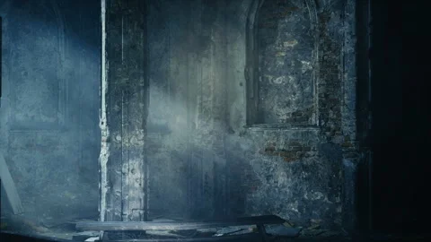 Mysterious light dances through shadows in an abandoned church setting Stock Footage 335101392