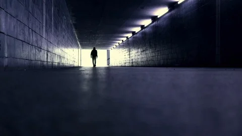 Mysterious menacing man  in an underpass  approaching Stock Footage 88904236