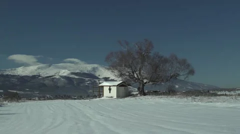 Mysterious Mountain Church with Tree Static Stock Footage 59770587
