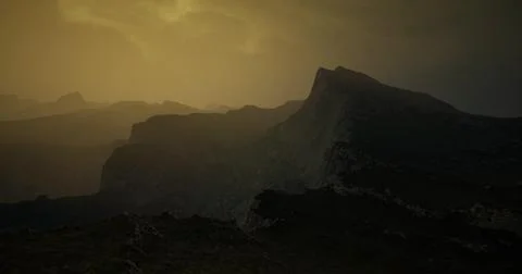 Mysterious mountain landscape captured during sunset in low light conditions Stock Illustration
