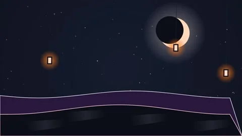 Mysterious Night Sky Eclipse, Glowing Moon, Stars, Hanging Lanterns, Abstra.. Stock Footage 348072399