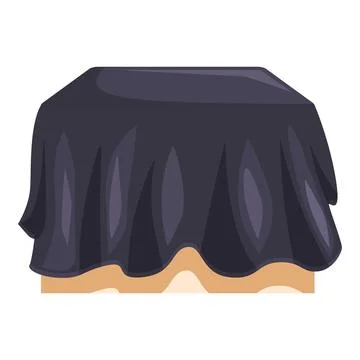 Mysterious object hidden under black cloth on wooden stand Stock Illustration