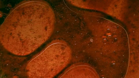 A mysterious red and orange oily liquid swells as blobs and bubbles flow Stock Footage 102192453
