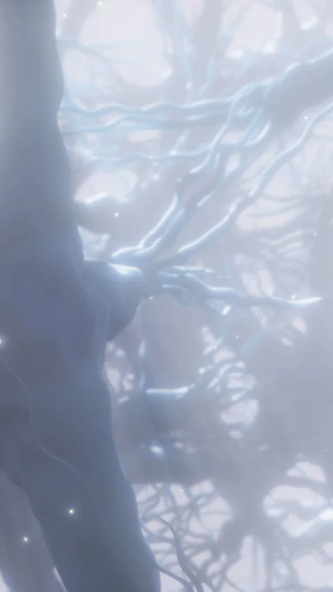 Mysterious scene with branches and light in a foggy environment during daytime Stock Footage 336173585