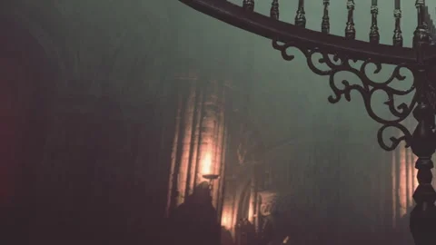 Mysterious setting with candlelight in an ancient stone structure Stock Footage 344292415