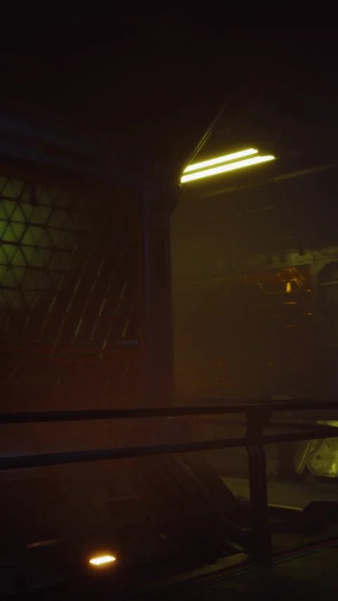 Mysterious setting with dim lights and geometric patterns in a futuristic place Stock Footage 336430881