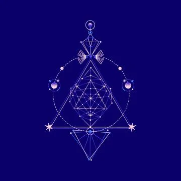 Mysterious space composition of planets, triangles, stars. Vector illustratio Illustrazione stock