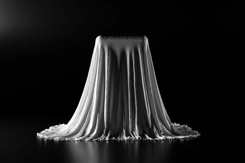 Mysterious square object covered by white cloth Stock Illustration