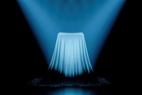 Mysterious square object covered by white cloth Illustrazione stock