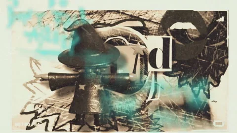 Mysterious Stop-Motion Wizard Character in a Vintage Collage with Magic and.. Stock Footage 319378347