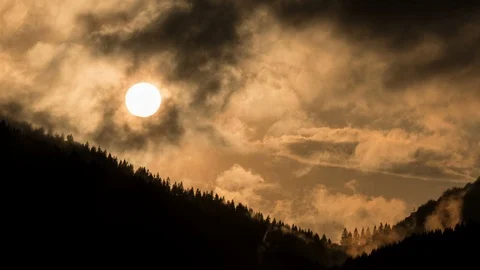 Mysterious sunset over dark forest Time lapse Stock-Footage 89117084