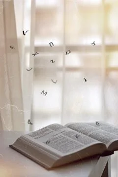 Mysterious text floating from the bible Stock Illustration