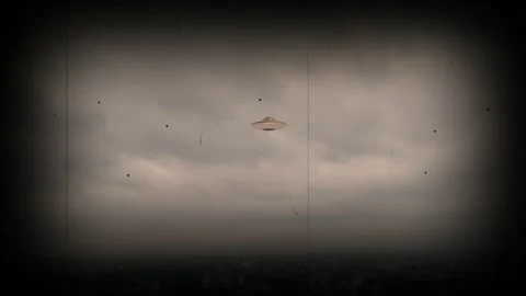 Mysterious UFO flying through cloudy vintage film alien abduction 4K Stock Footage 336916464