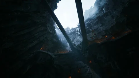 Mysterious underground cavern with beams of light and ancient architecture Stock Footage 304512903