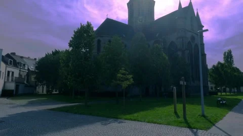 A mysterious view of a church with celestial light, creating a sci-fi movie Stock Footage 250856935