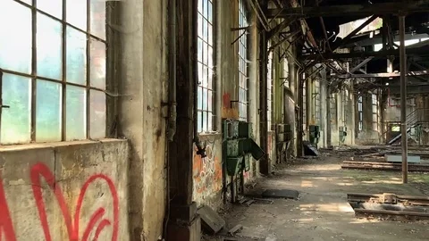 Mysterious windows in old factory Stock Footage 110871364