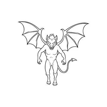 (Mysterious Winged Demon Creature. An enigmatic flying beast with sharp tee.. 스톡 일러스트