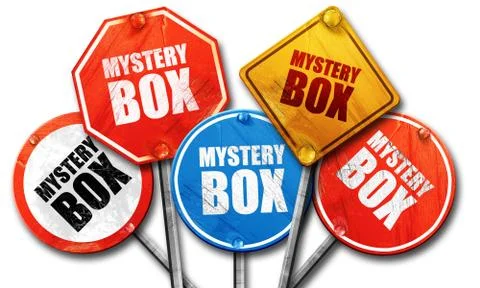 Mystery box, 3D rendering, rough street sign collection Illustrazione stock