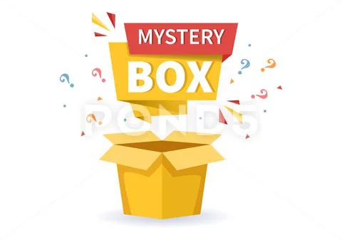 Mystery Gift Box with Cardboard Box Open Inside with a Question Mark, Lucky  G: Royalty Free #172342202