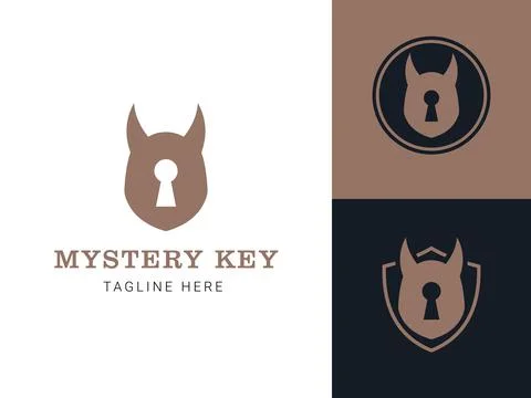 Mystery key logo design featuring a bold animal face and secure lock concept Stock Illustration