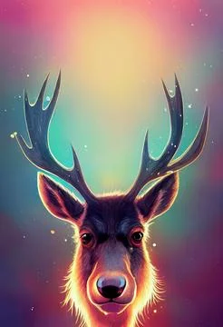 Mystery light portrait of cartoon moose land animal. Stock Illustration