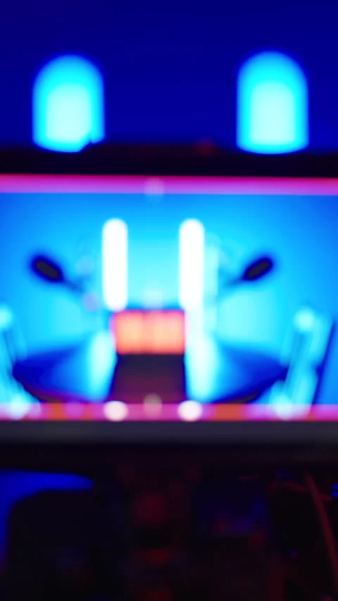Mystery Podcast Studio setup recorded on professional camera monitor Stock Footage 324974257